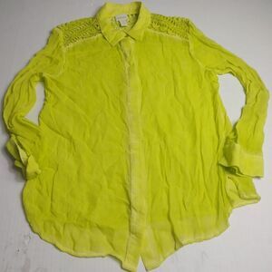 Chicos Lace Button Down Shirt Bright Green Long Sleeve Casual Top Size 1 MEDIUM
